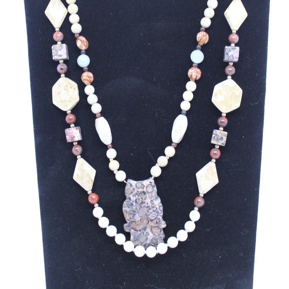 2 - Jasper stone beaded necklaces. Jasper Owl